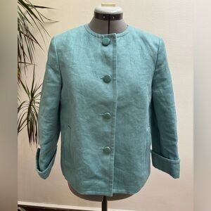 Talbots 100% Linen Boxy Crop Jacket Seafoam Blue